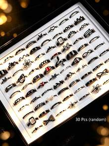 30pcs Butterfly & Snake Women's Rings Set, Elegant Minimalist Mixed Style Multi-Piece Finger Rings For Party, Vacation, Daily Wear, Fashion Jewelry Gift, Random Shipment - Random 30-piece Women's Ring Set - View 16