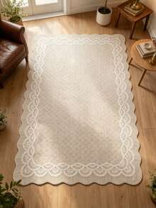 1pc Lace Trim Asymmetrical Area Rug, Living Room Carpet, Rug, Area Rug, Large Rug, Floor Mat, Living Room Large Carpet - Multicolor - View 4