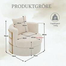 360° Swivel Lounge Chair, Set Of 2, With High-Density Foam Padded Armrests, Storage Under Seat; Suitable For Bedroom And Living Room (Beige Corduroy) - Beige - View 2