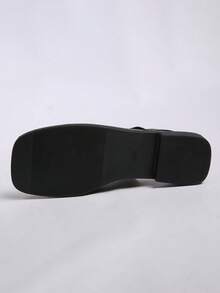 Women's Square Toe Flat Sandals, Summer Minimalist Back Strap Open Toe Casual Versatile Low Heel Shoes - Black - View 3