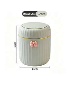 Mini Office Trash Can With Lid And Decorative Bow, Plastic Rotating Lid, Non-Electric Cylindrical Design, Suitable For Home, Office, Kitchen, Bedroom Vanity And Daily Use, Fashionable Portable Express Trash Can, With Lid And Bow Decoration, Mini Desk Trash Can, With Lid Home Trash Can, Suitable For Office, Living Room Or Office Storage, Home Office And Drawer Organization - Multicolor - View 12