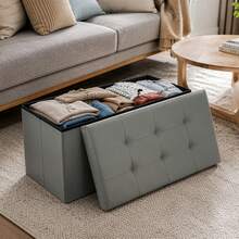 Living Room Folding Storage Ottoman – 76*38*38cm Footrest Stool With Lid, Storage Box & Shoe Bench - Dark Grey - View 5