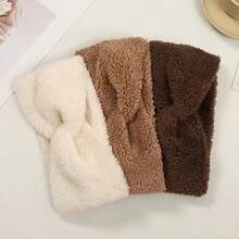 European And American Plush Cross-Over Knitted Headband, Warm Ear Protector Hair Tie, Wide-Brim Face Wash Headband, 1pc Solid Col, First Day Of School - Multicolor - View 9