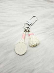 1pc Sports Pattern Cute ABS Plastic (ABS Resin) Badminton Racket Resin Keychain - Sports Keychain - View 3