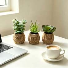 3pcs Mini Artificial Plant Bonsai Succulent Desktop Potted Plants, Suitable For Home Indoor, Garden, Office, Party (Highly Realistic), Photography And Other Decoration Scenes - Green - View 8