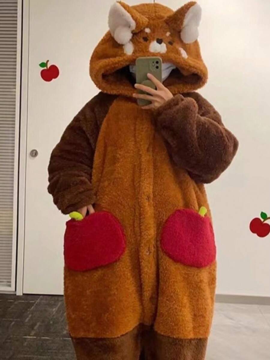 Women's Cute Cartoon Raccoon Hooded Flannel Bathrobe, Thick Soft Plush Loungewear, Non-Stretch Machine Washable Warm Home Robe, Suitable For Cold Winter Indoor, Bathroom And Christmas, Comfortable Breathable Absorbent Quick-Drying, Applicable For Home/Spa/Hotel/Leisure - Multicolor - View 1