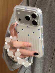 Casing Ponsel Minimalis Elegan dengan Motif Garis-Garis Putih dan Polkadot, Kompatibel dengan iPhone 15, 17 Pro, 17 Pro Max, 16 Pro Max, dan Model 17 Terbaru, Pelindung Lembut yang Melindungi Seluruh Ponsel - Putih - View 2