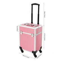 Pink Aluminum Rolling Train Case, Professional Trolley Cosmetic Organizer Box, Portable Makeup Storage Case For Artists - Pink - View 5