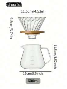 choxila 2件組手沖咖啡器具套組，玻璃咖啡壺與濾杯附竹製底座，玻璃咖啡壺與咖啡濾杯，家用或辦公室適用滴濾咖啡機套組，1-4杯 - 條紋方把套裝 - 查看 11