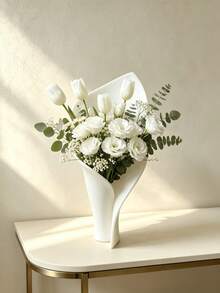 1/2pcs Abstract Fan-Shaped Lotus Leaf Vase, Streamlined Creative White Flower Holder Decor, Suitable For Tulip And Daisy Floral Arrangement, Living Room TV Cabinet Atmosphere Desktop Craft - Fan-shaped Lotus Leaf - View 2