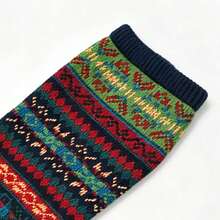 Autumn/Winter Thickened Wool Warm Vintage Color Block Layered Bohemian Knee-High Leg Warmers - Navy Blue - View 6