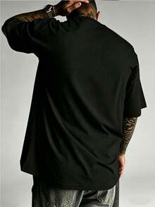 Camiseta de manga corta holgada para hombre con estampado gráfico de gato rockero vintage, cuello redondo, de algodón transpirable, ajuste suelto casual para uso diario, verano y actividades al aire libre - Negro - Ver 3