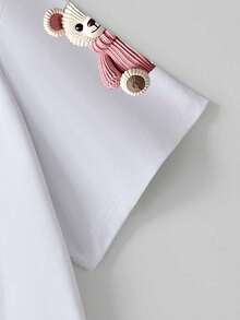 Plus Size Women's Cute Teddy Bear Balloon Print Short Sleeve T-Shirt Casual White Summer - White - View 6