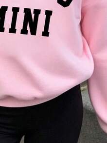 Young Girl Letter Print Crew Neck Long Sleeve Top And Leggings - Pink - View 4