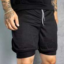 Bermuda Masculina 2 em 1 Dry Fit com Compressão para Corrida Academia e Treino Diário  Edition 2 - Preto - Visão 7