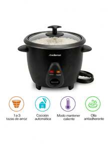 Redlemon Small 0.6L Non-Stick Electric Rice Cooker For 6 Cups Of Cooked Rice - 黑色 - 查看 2