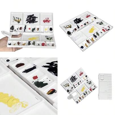 Watercolor Palette Tray With Lid, 20 Wells, Large Paint Mixing Box Foldable Travel-Friendly Design With Thumb Hole, Secure Locking Latch, 5 Extra Mixing Areas For Acrylic And Diy Crafts