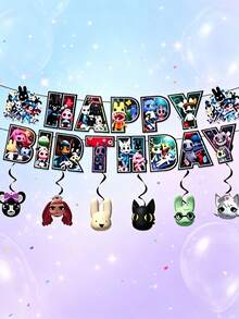 Rainbow Friends Theme Birthday Party Decoration Set, Happy Birthday Paper Banner Hanging Decor & Rotating Decoration & Decorative Picks, Cartoon Game Character Decoration Set, Suitable For Birthday Backdrop And Tabletop Decoration - YL-hP-301 - View 5