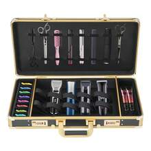 InSyoForeverEC Borsa da trasporto per parrucchiere, valigetta per strumenti da barbiere, custodia per trimmer, scatola per parrucchiere, organizer per forbici e pettini, box portatile per tagliacapelli, set di styling da viaggio, custodia da trasporto con serratura, nero e oro - A - Visualizzare 10