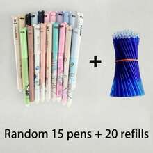 14pcs/35pcs Random Animal Pattern Erasable Ballpoint Pens, 0.5mm Blue Ink With Eraser, Fun Learning Stationery Supplies, Back To School Gift, Suitable For Students - Multicolor - View 12