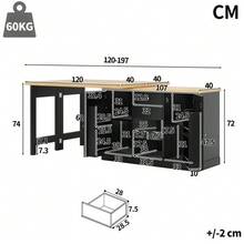 Extendable Kitchen Table 120-197 Cm, 360° Swivel, With Wine Rack And Snack Shelves, Magnetic Doors, White/Black, Max Load 60 Kg - Black - View 5