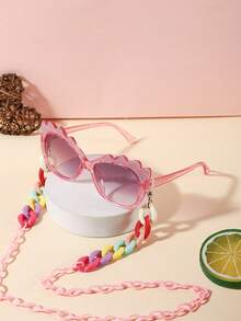 1 Set 1 pieza Gafas de Moda Casual y Linda para Niñas de 6-9 Años con Montura de unicolor de PC, Lentes Suaves Tintados y 1 pieza Cadena de Gafas Ligera para Juego al Aire Libre con Estuche de Gafas - Multicolor - Ver 4