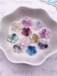 30Pcs Mixed 12mm Colorful Glitter Flower Art Flatback Rhinestone 1 Hole Scrapbook Wedding Applique Clothing Decoration DIY Jewelry Making Accessories - Random mixed - View 2
