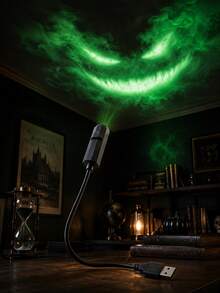 4 In 1 Ghost Face Effect Lamp, White Colorful Green & Teal Ghost Designs, USB Plug-In Lightweight 360° Rotating Light For Spooky Bedroom And Festive Decorations - Black - View 10