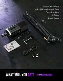 FIFINE AM8T Gaming USB/XLR Dynamic Microphone Kit With Boom Arm Stand, Headphone Jack, Mute Button, RGB Lighting, Suitable For Streaming, Recording, Podcasting, Video On PC - Black - View 12