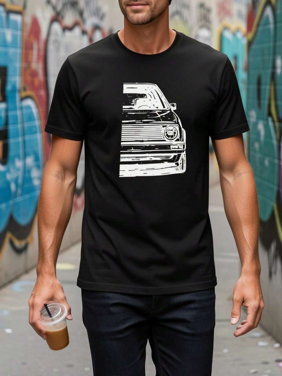Kurzarm-T-Shirt aus Baumwollmischgewebe, minimalistischer Stil, Van-Line-Motiv, Oberteil für Autoliebhaber, Alltagskleidung, Geschenk für Freunde, Stylisch - Schwarz - Übersicht 1