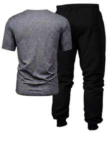2pcs/Set Men's Short Sleeve T-Shirt And Drawstring Waist Sports Pants. Lightweight, Breathable, And Comfortable, Making It An Ideal Choice For Summer. The Set Features Fun Text And Pine Tree Graphics, Versatile And Practical For Various Occasions - Commuting, Casual Outings, Gym Workouts, Outdoor Activities, As Well As Home Leisure And Short Trips. It Perfectly Meets Men's Spring And Autumn Dressing Needs. - Multicolor - View 2