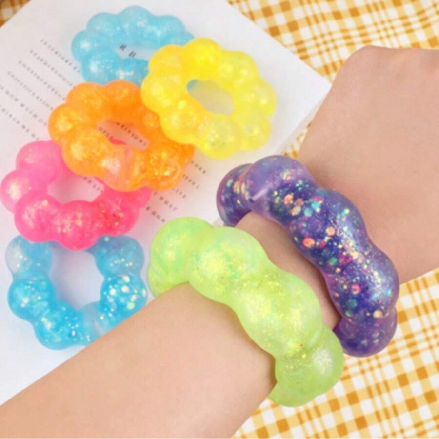 1pc Soft Silicone Transparent Crystal Stress Relief Bracelet, Squeeze Toy, Floral Wreath Design, Slow Rebound, Calming, Random Color