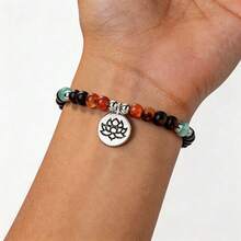 1 Pc Of Yoga Zen Style Simple And Versatile Lotus Pendant Bracelet For Men And Women To Pray For Blessings And Protect Themselves Buddha Bead Bracelet - Multicolor - View 3