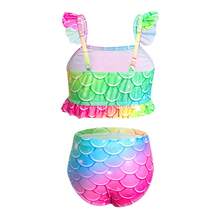 Girls Dopamine Summer Mermaid Tail Bikini Set, Fish Scale Print Ruffle Strap 3 Pieces Set - Multicolor - View 5