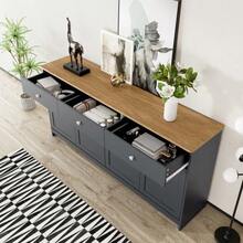 Grey And Black Sideboard With Wood Grain, Four Doors, Three Drawers, Living Room, Dining Room. Wood Color And Grey-Black - Grey - View 4