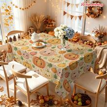 1/2pcs Autumn Tablecloth, Cute Cartoon Pumpkin Smiling Face Pattern Polyester Fiber Tablecloth Suitable For Kitchen, Dining Room, Coffee Table, Dining Table, Picnic, Camping, Country Farmhouse Decor, Autumn Thanksgiving Holiday Tabletop Protection And Beautification - Multicolor - View 6