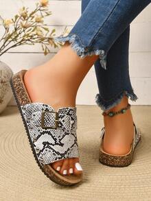 New Thick Sole Women's Slippers, Summer Beach & Home Wear, One-Strap Buckle Sandals - Black and White - View 6