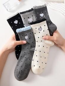 5 Pairs Women's New Floral Mid-Calf Socks, Vintage Tulip Design, Loose Cuff Non-Constricting, Cute Floral Lace Socks, Suitable For All Seasons, Random Colors - Multicolor - View 10