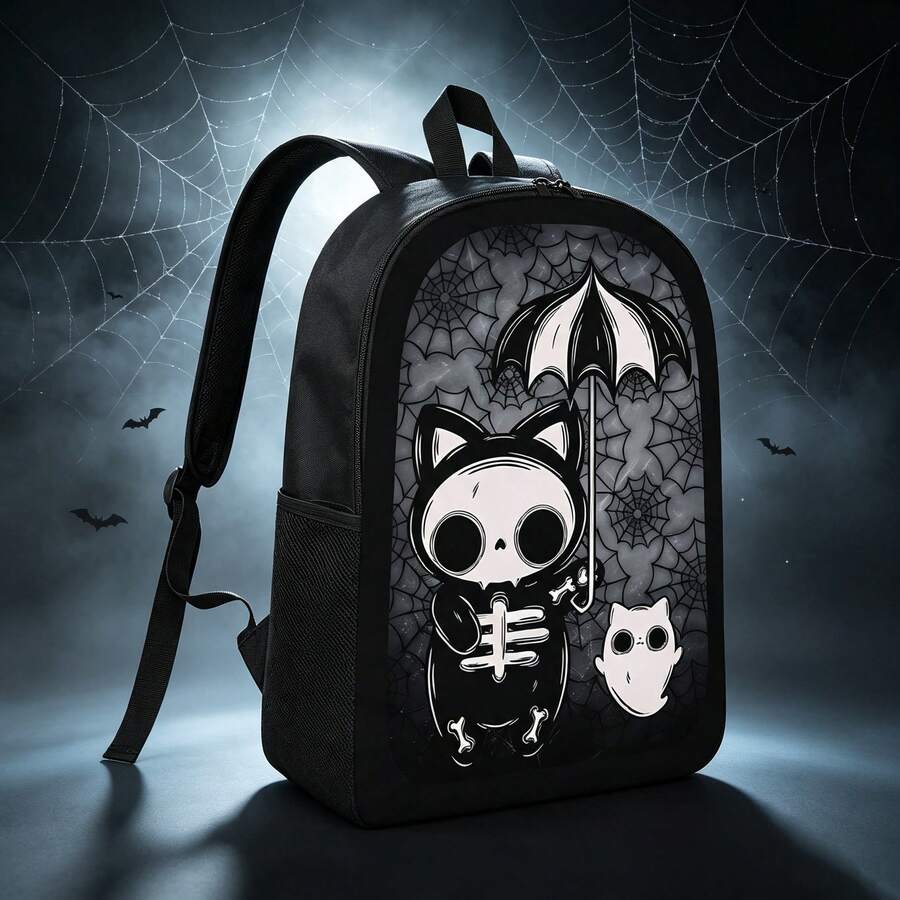 Unisex Fashion Cute Weird Style Printed 17 Inch Campus Backpack, Student Backpack, Laptop Bag, Large Capacity Business Travel Hiking Backpack, Travel Backpack, Outdoor Travel Bag, Student School Multi-Compartment Versatile Casual Backpack, Business Commute Travel Essential - Black - View 1
