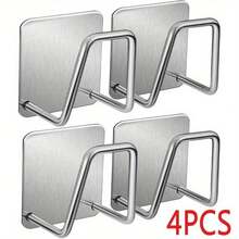 2/4pcs Stainless Steel Kitchen & Bathroom Storage Set - Kitchen Sink Drain Rack, Cutting Board & Pot Lid Organizer, Bathroom Sponge Hook Rack, Cleaning Supplies Storage Rack With Hooks, Wall-Mounted Scale Holder, No-Drill Wall-Mount Design, Damage-Free Adhesive Installation, Durable Stainless Steel Material, Space-Saving Organizer, Suitable For Bathroom And Home Gym, Stylish Design, Sturdy Structure - Multicolor - View 12