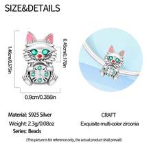 1pc Cute Cartoon Animal S925 Sterling Silver Charms, Enamel Dog Cat Fox Bear Panda Beads, DIY Bracelet Spacer Beads For Women Girl Daily Jewelry Gift - Silver - View 15