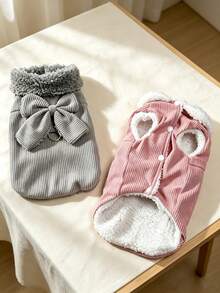 1pc Cute Bow Pet Plush Coat Autumn Winter Warm Jacket For Dogs Pets Outdoor Windproof Sweatshirt Clothes Suitable For Puppy Small Dog ﻿ - Multicolor - View 8