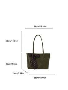 Women's Tote Shoulder Bag, Solid Color Polka Dot Bow Ribbon Decor, Large Capacity, Minimalist Elegant Style, Daily Commute Shopping Handbag - Green - View 3