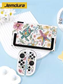 Jemdura Switch2 (2025) 遊戲配件，1件水彩海龜天堂花卉圖案保護殼，相容於 Switch/Switch2 遊戲主機保護殼，相容於 Switch2/Switch OLED/Switch NS 電池版遊戲主機收納袋/保護殼，卡匣盒、防塵蓋、底座、內置支架，可存放 10 張遊戲卡，便攜旅行，防摔防壓遊戲卡匣盒控制器包配件 - 彩色 - 查看 15