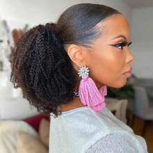 Afro Kinky Curly Drawstring Ponytail Human Natural Hairpiece Human Hair Wigs Wrap Around Ponytails Natural Hair For Women - Multicolor - View 8