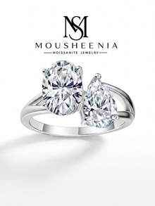 MOUSHEENIA 4CT TW Oval And Pear Cut Moissanite Toi Et Moi Ring 925 Sterling Silver Two Stone Bypass Engagement Ring Luxury Promise Band Fine Jewelry For Women - Ring - View 2