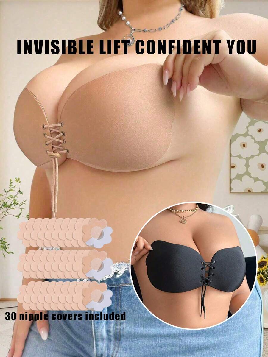 1-Piece Silicone Invisible Bra With Lift, Support, And Anti-Slip Adhesive Strips, Designed For Wedding Dresses And Halter Necklines. - Multicolor - View 1
