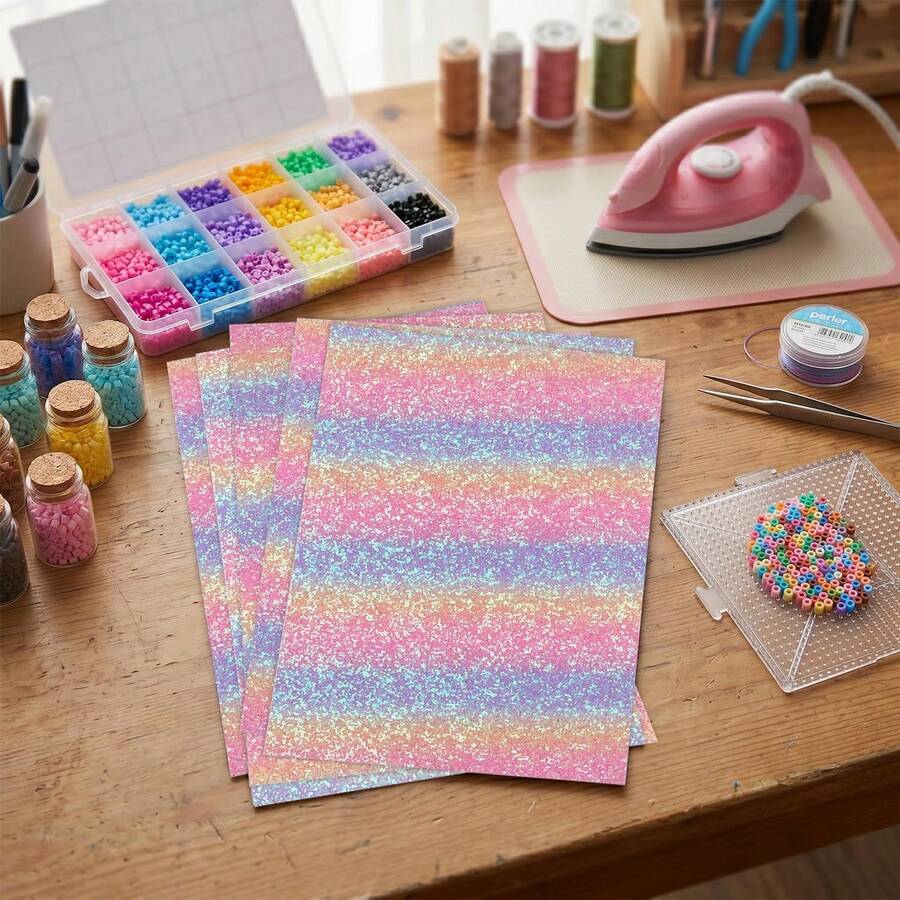 3pcs/Set Fusible Beads Sequin Fabric Iron-On Patch, Coarse Glitter Iron-On Patch With PU Leather, Suitable For 2.6mm And 5mm Beads, DIY Handmade Accessories - A - View 1