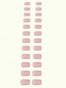 24片/組 極簡淡粉色中長長方形日常浪漫全包覆穿戴式假指甲，含1片果凍膠與1片指甲锉，適合女性與女孩派對、約會及日常佩戴 - 淺粉色 - 查看 3
