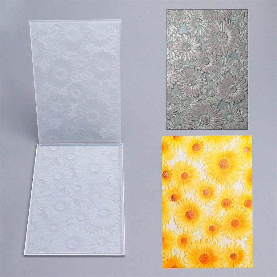 1件 3D壓花資料夾 DIY剪貼簿用品 向日葵圖案塑膠壓花資料夾 適用於卡片製作、剪貼簿及其他紙藝手工 - 彩色 - 查看 1
